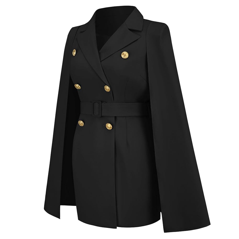 Women's Fall Fashion Mid Thigh Cape Jacket Belted Waterproof